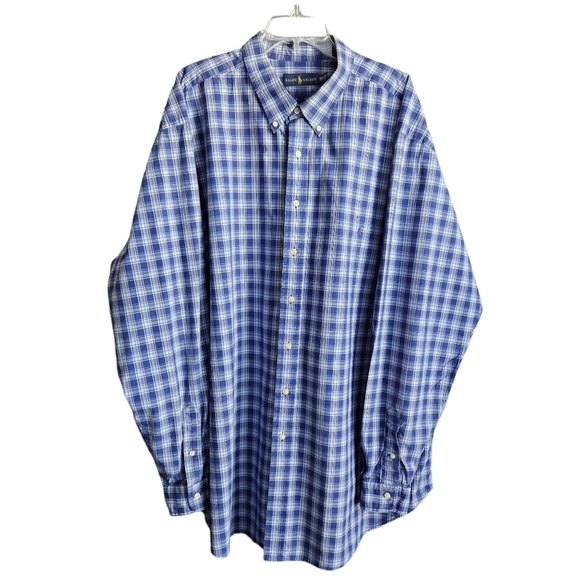 Ralph Lauren Mens Button Down Navy Plaid Shirt Sz 3XLT - Picture 1 of 11